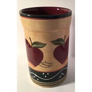 Casa Vero Hand Painted Ceramic Apple Utensil Canister Jar Vase
